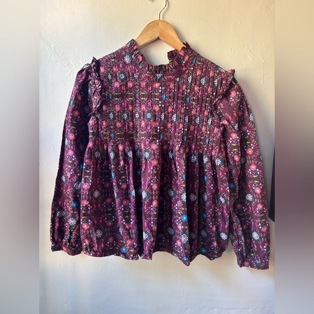 Sal Rosa Poplin Floral Patterned Women's Peasant Top